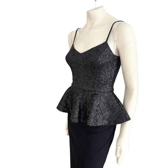 DRESS THE POPULATION Joan Sequin Matte Peplum Dress in Black SZ S - Picture 4 of 13